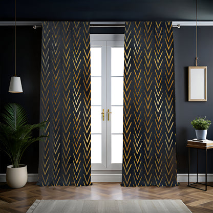 Black and gold mudcloth style curtains