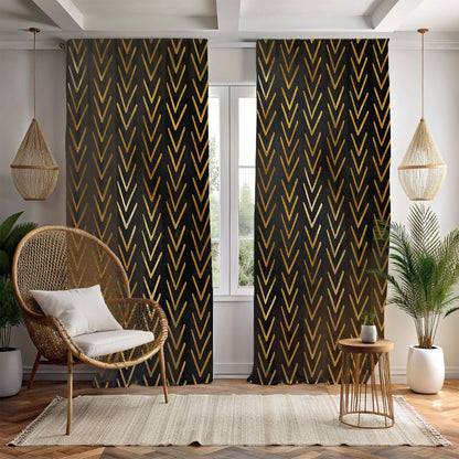 Black and gold mudcloth style curtains
