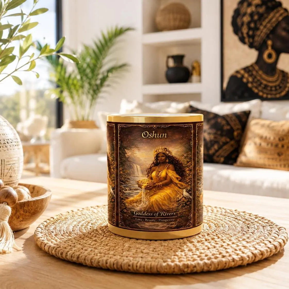 Gold Oshun Mug on coffee table