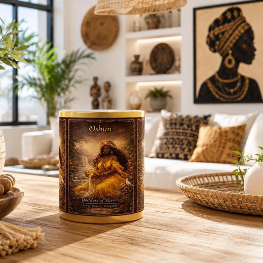 Gold Oshun Mug on coffee table
