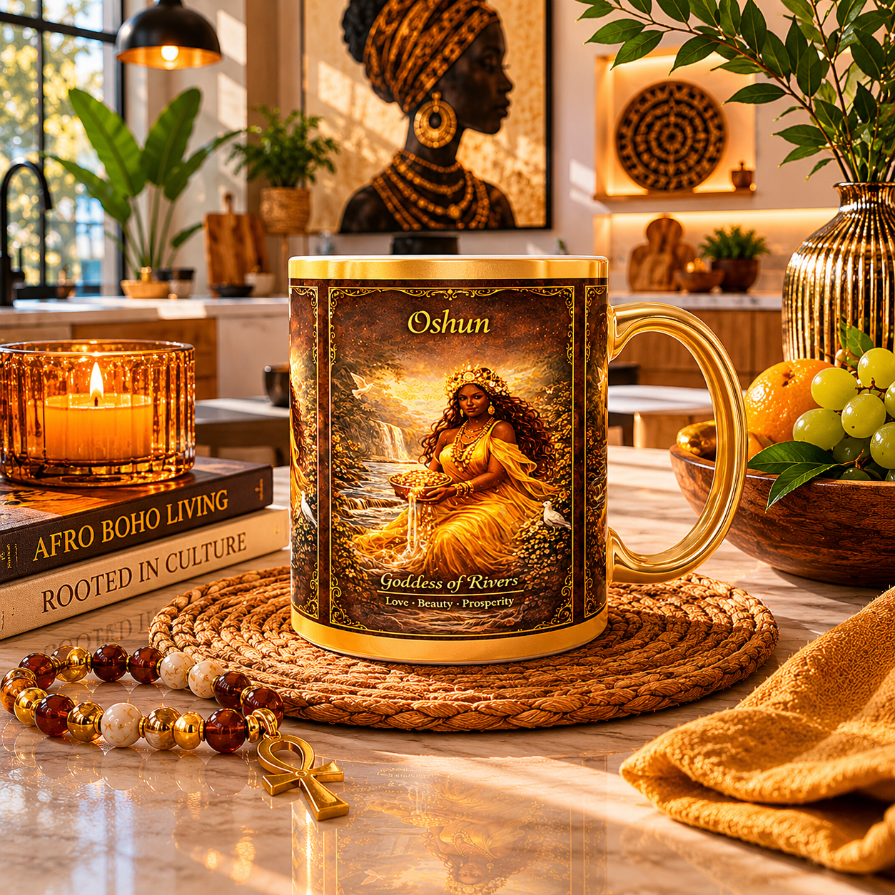 Gold Oshun Mug on kitchen counter
