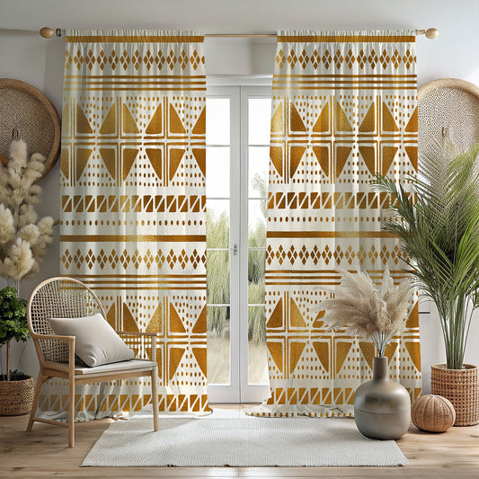 Golden Dots Mudcloth Window Curtains-Sanktuari Decor