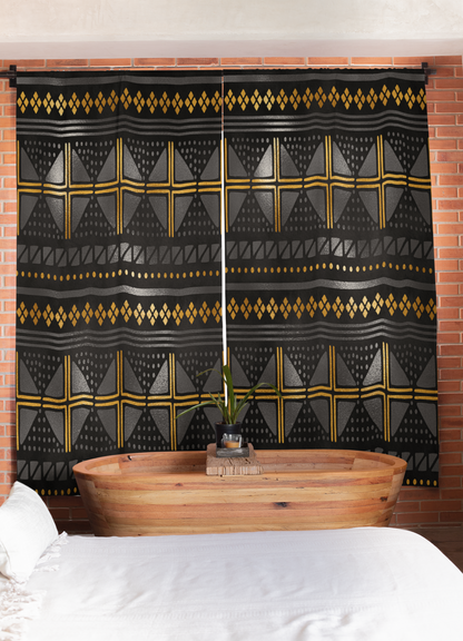 Black and gold mudcloth style curtains
