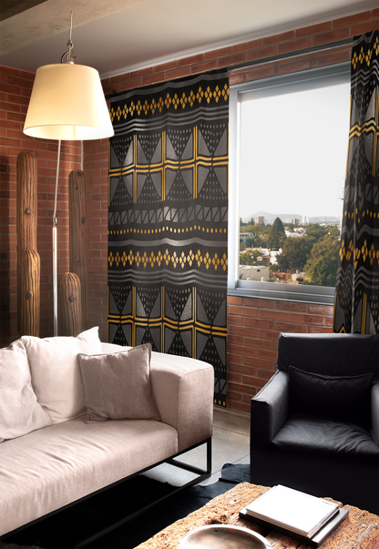 Geometric African window curtain panels