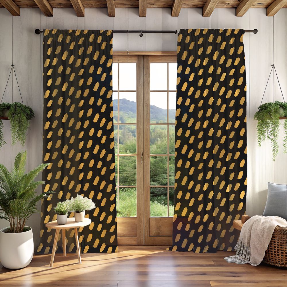 Black and gold mudcloth style curtains