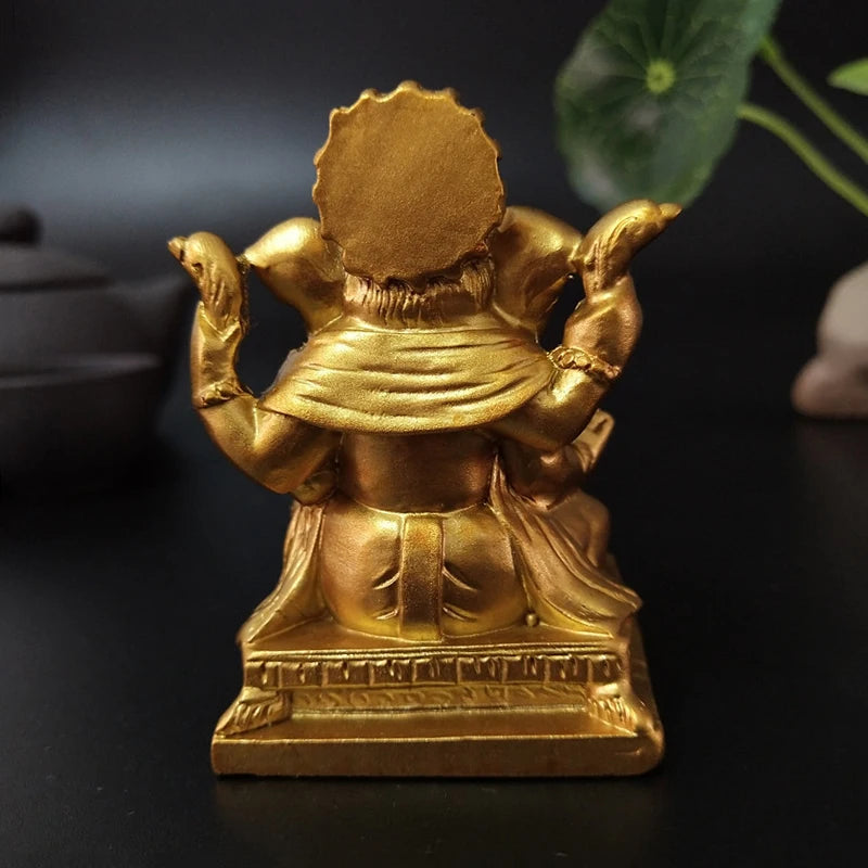 Mini Golden Ganesh Elephant God Sculpture Figurines Ornaments