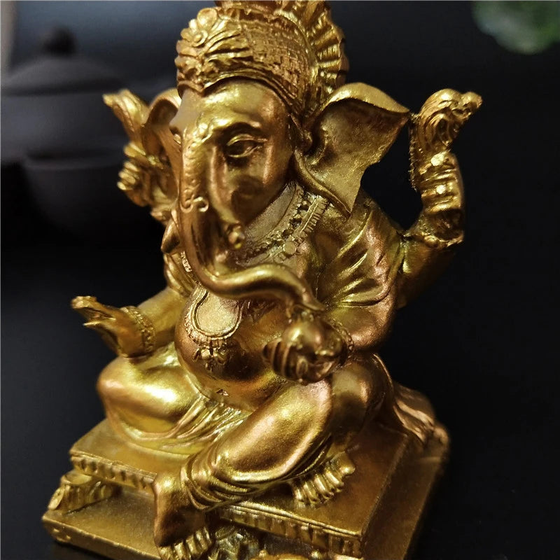 Mini Golden Ganesh Elephant God Sculpture Figurines Ornaments