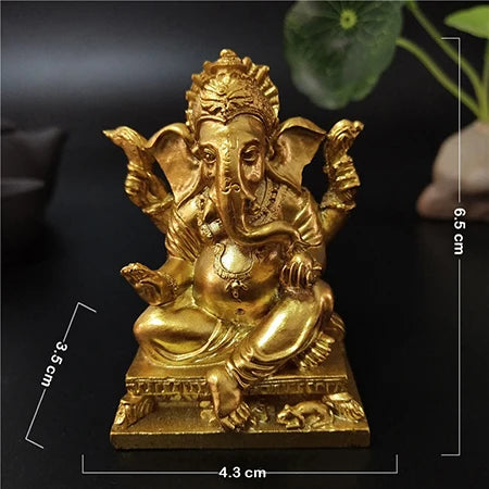 Mini Golden Ganesh Elephant God Sculpture Figurines Ornaments