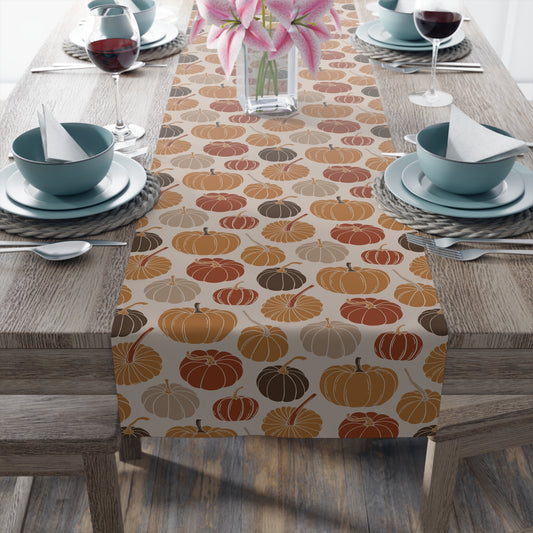 Bohemian table runner featuring spiritual and ethnic patterns in earthy tones.