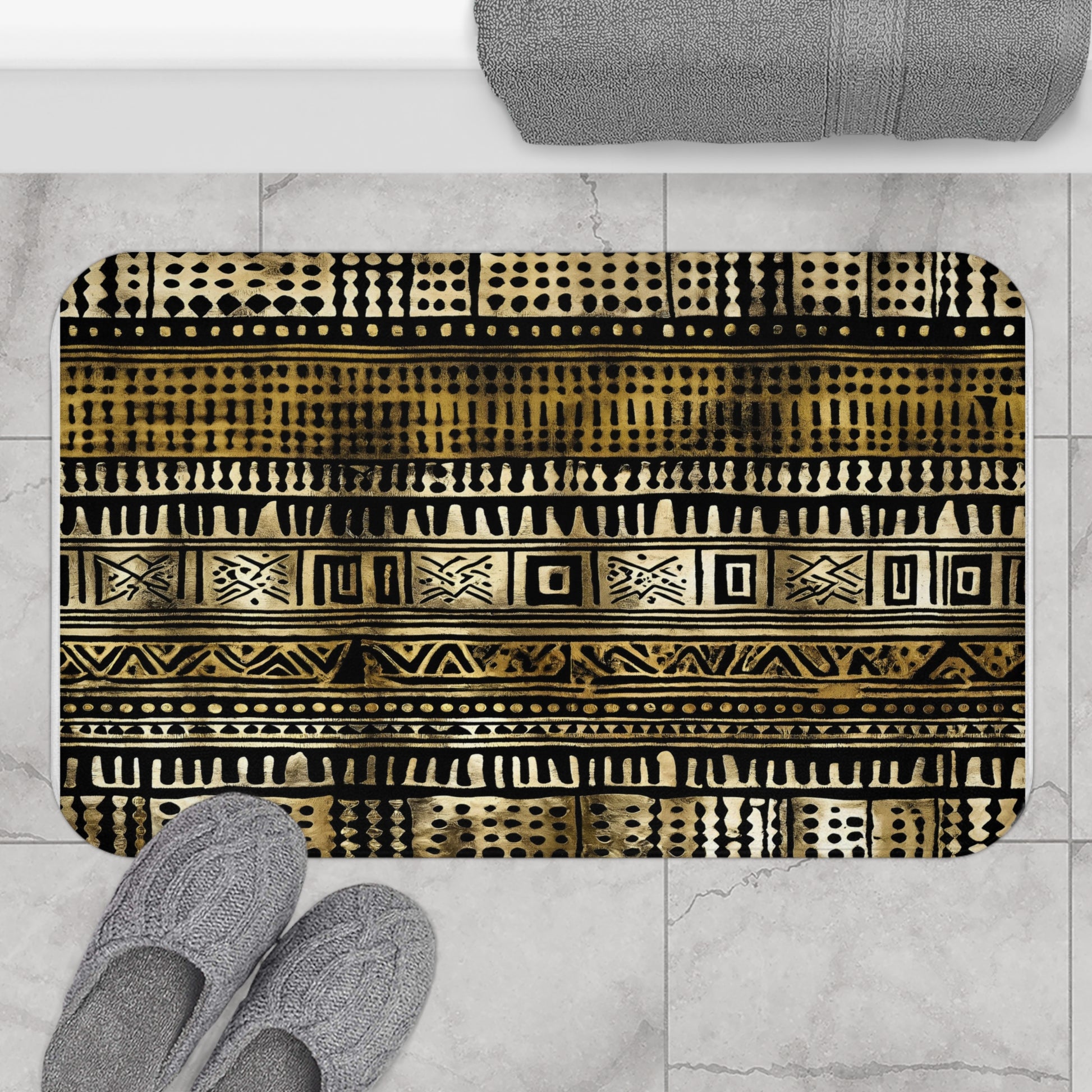 Metallic Gold Mudcloth Bath Mat-Sanktuari Decor