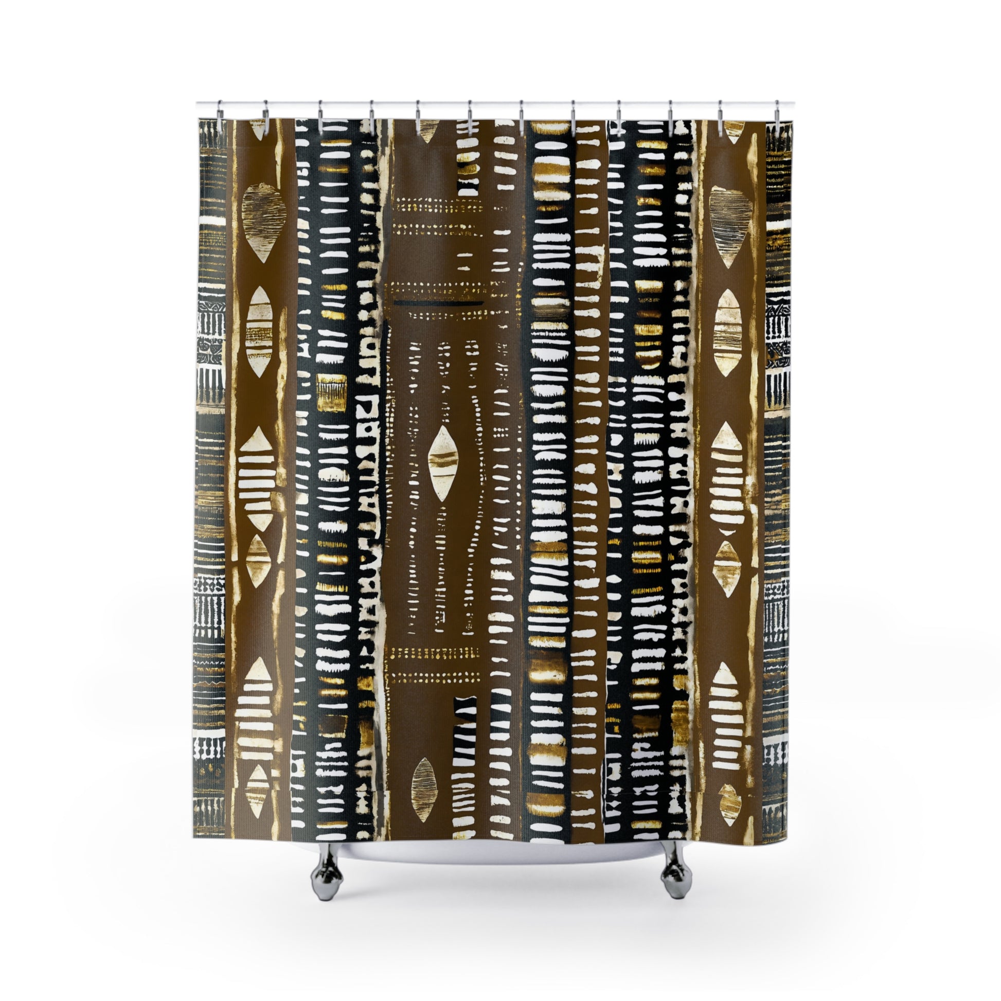 Shower curtain with tribal pattern on a white background