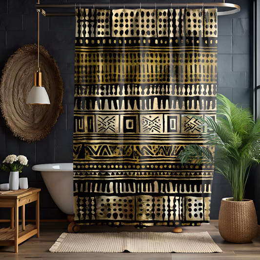 Metallic Gold Mudcloth Shower Curtain-Sanktuari Decor