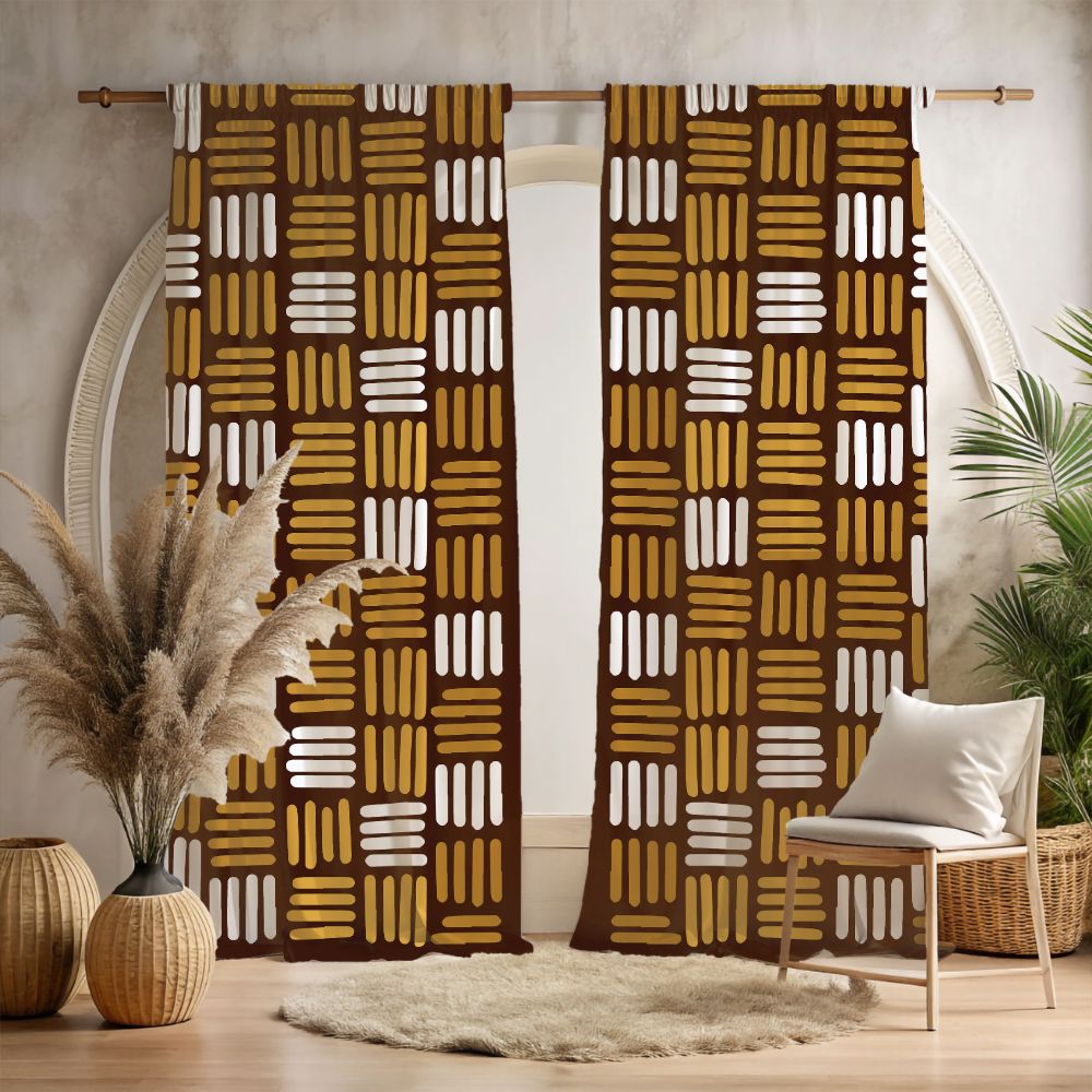 Mocha Gold Stripes Window Curtains