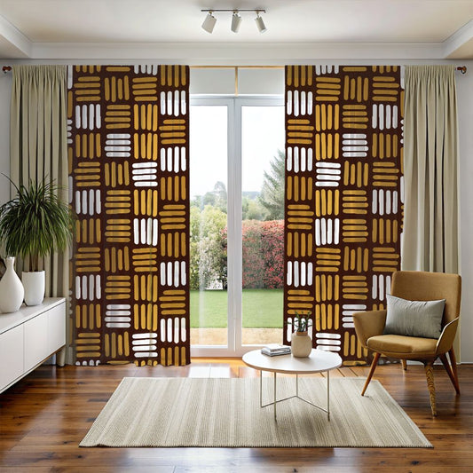 Mocha Gold Stripes Window Curtains