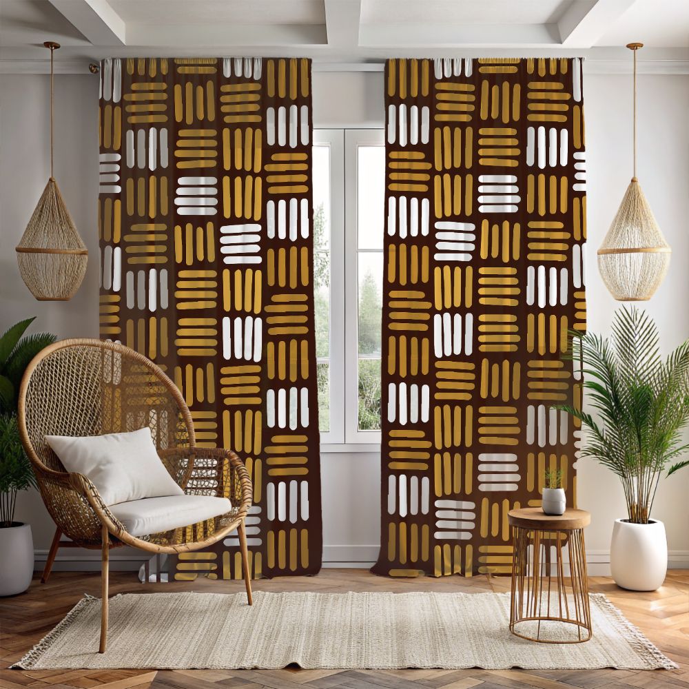 Mocha Gold Stripes Window Curtains