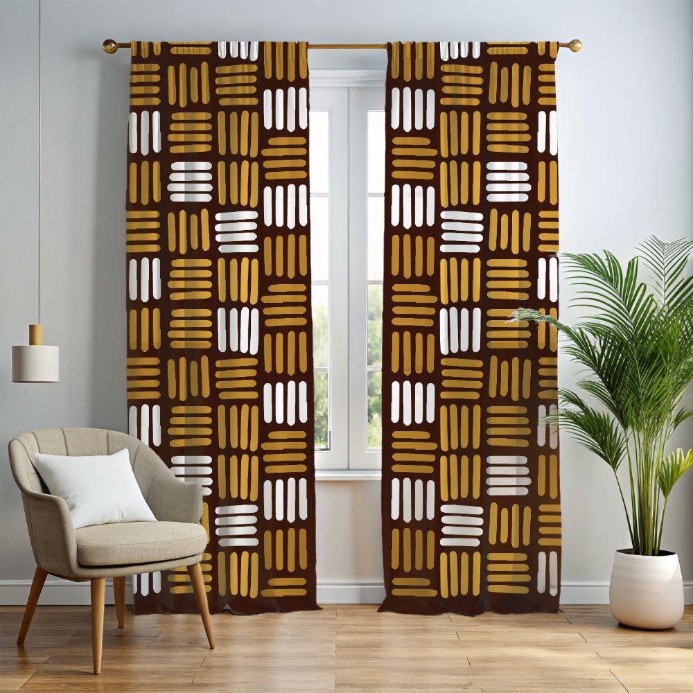 Mocha Gold Stripes Window Curtains