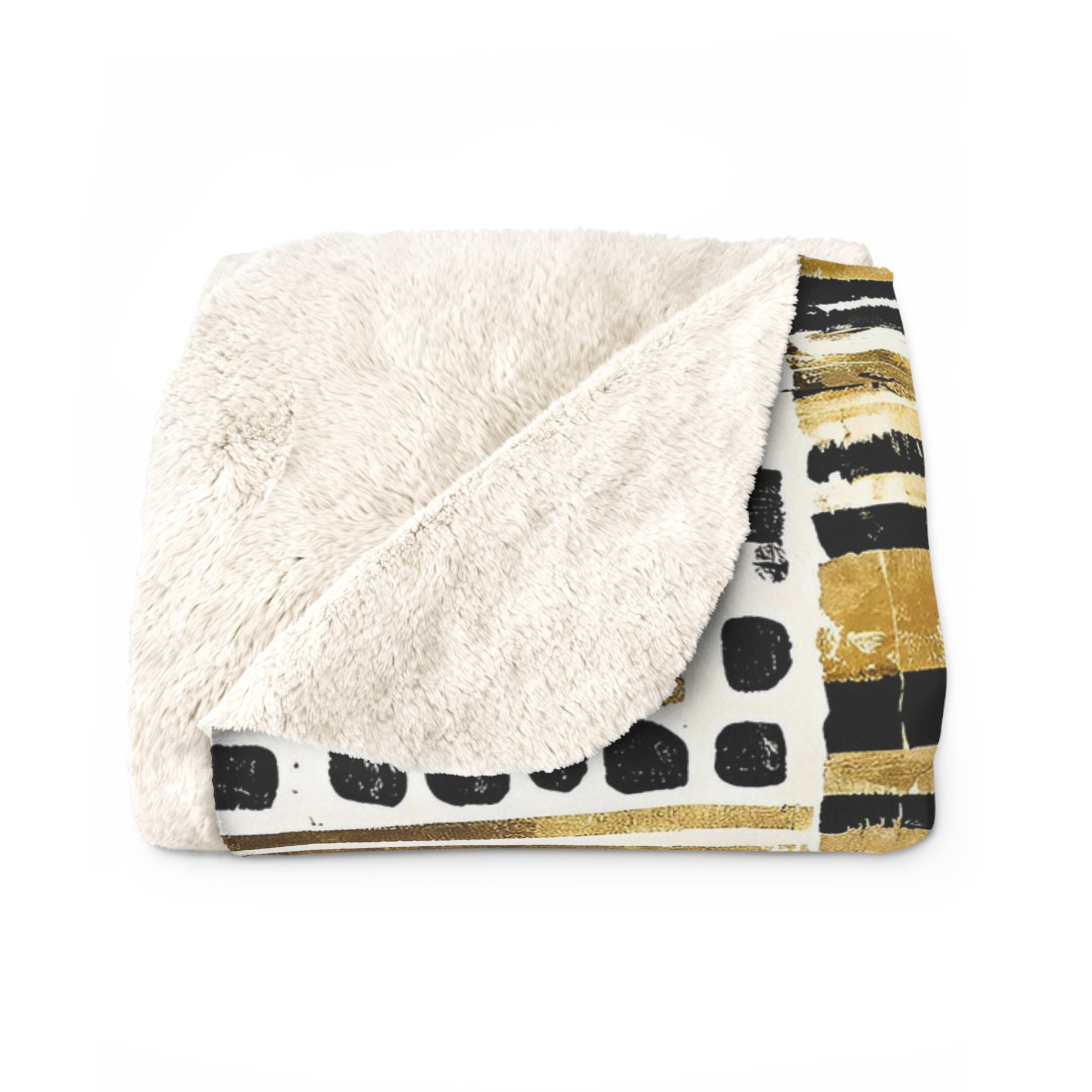 Blanket with textured white surface and patterned border on a white background