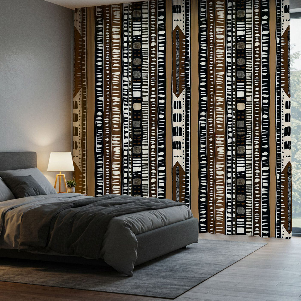 Mud Cloth Stripe Window Curtain – Boho Cultural Window Panels