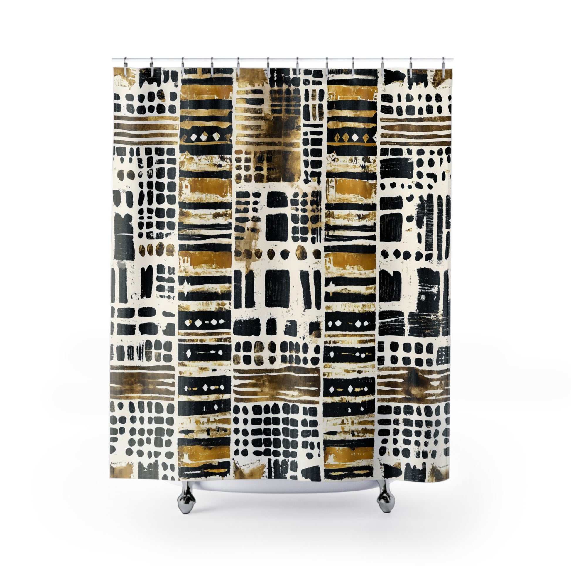 Shower curtain with abstract pattern on a white background