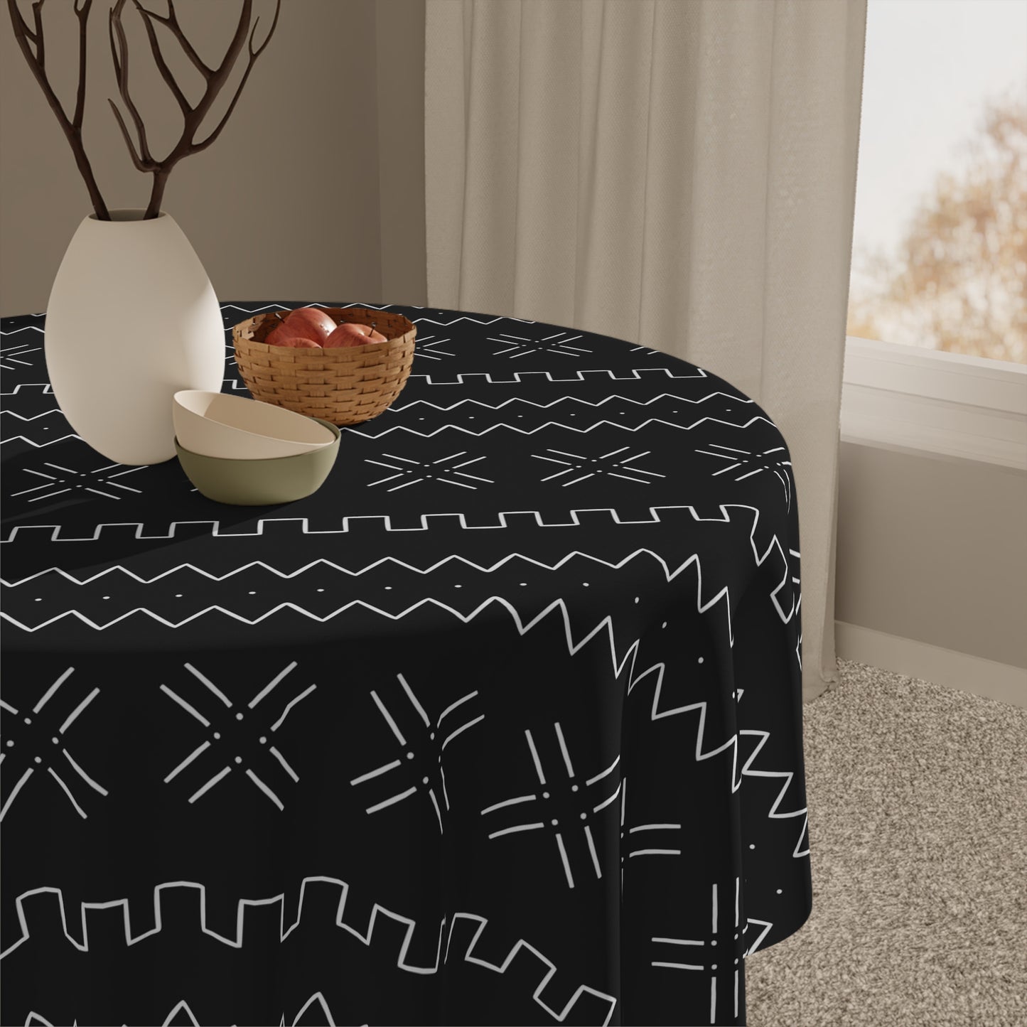 African mudcloth print tablecloth on dining table