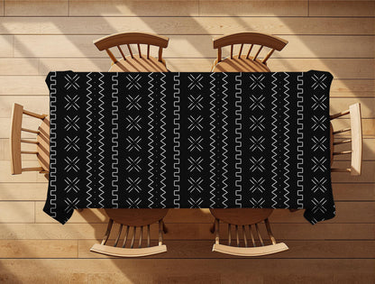 Earth tone African table cover with geometric patterns