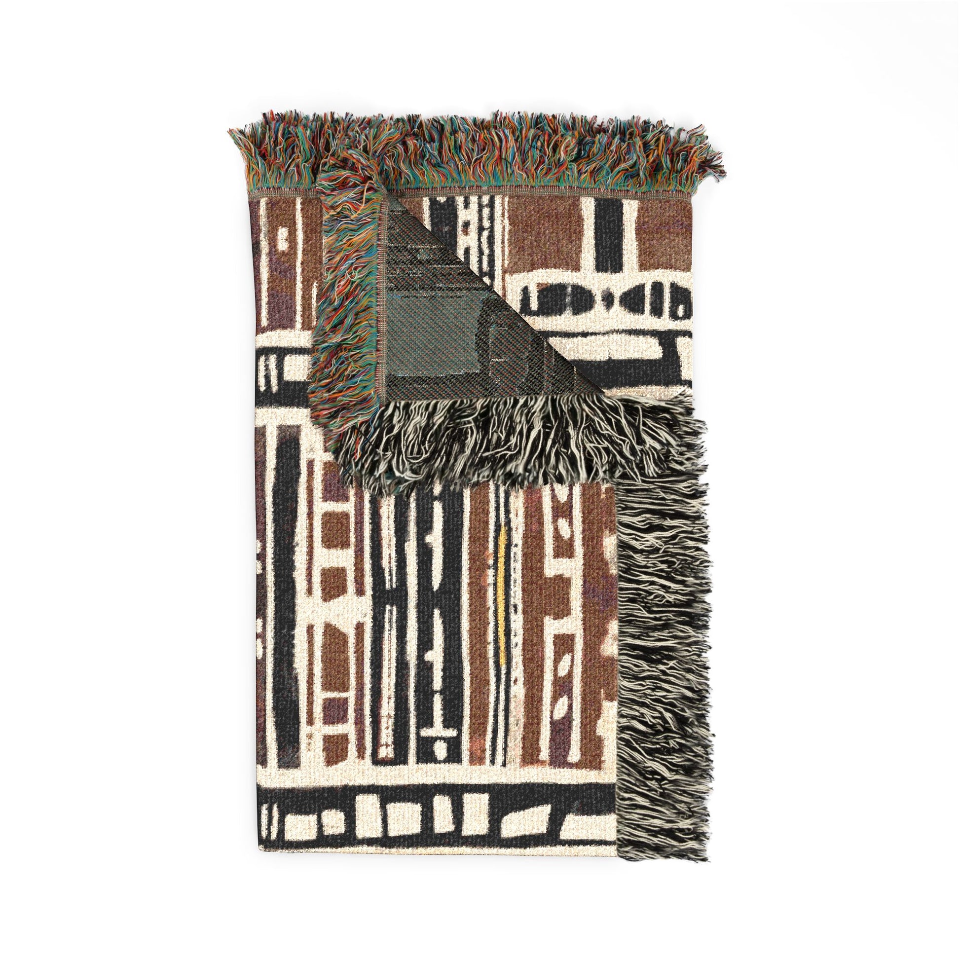 African Print blanket with fringes on a white background