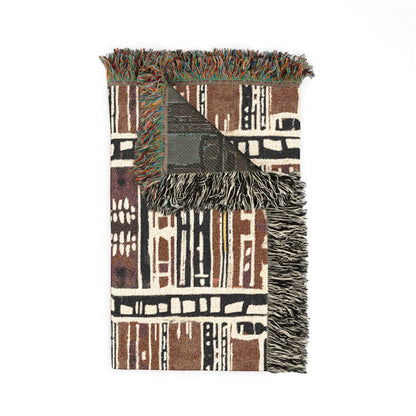 Tribal Print blanket with fringes on a white background