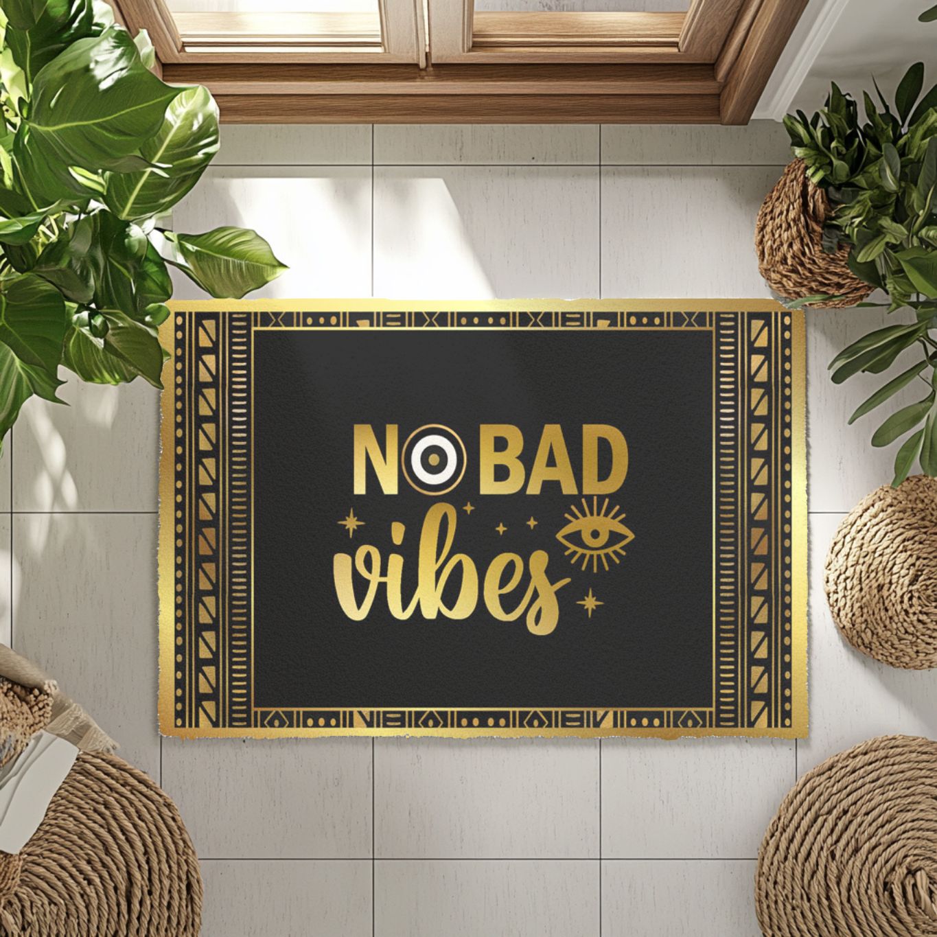 Black and gold mudcloth doormat outdoor