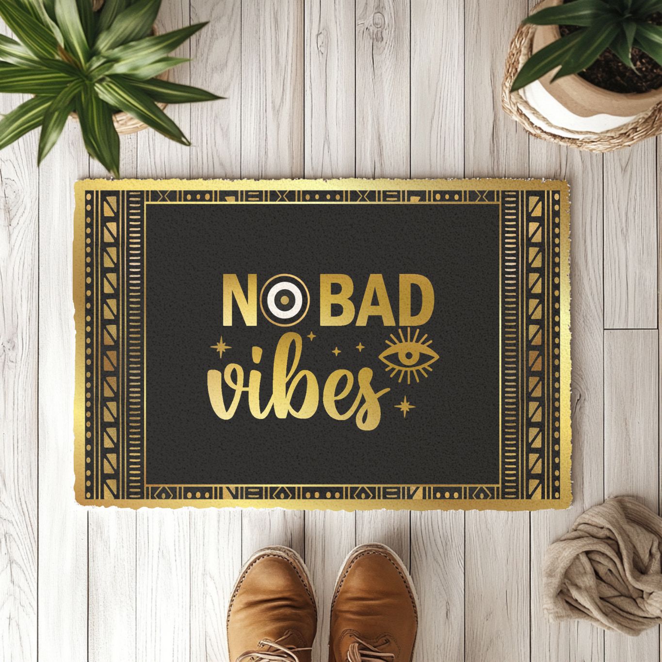 Black and gold mudcloth doormat outdoor