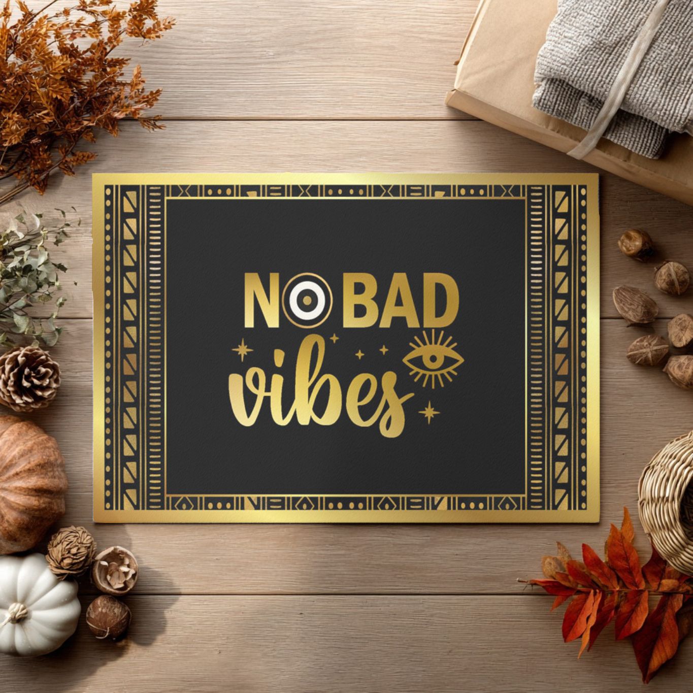 African mudcloth doormat with geometric patterns