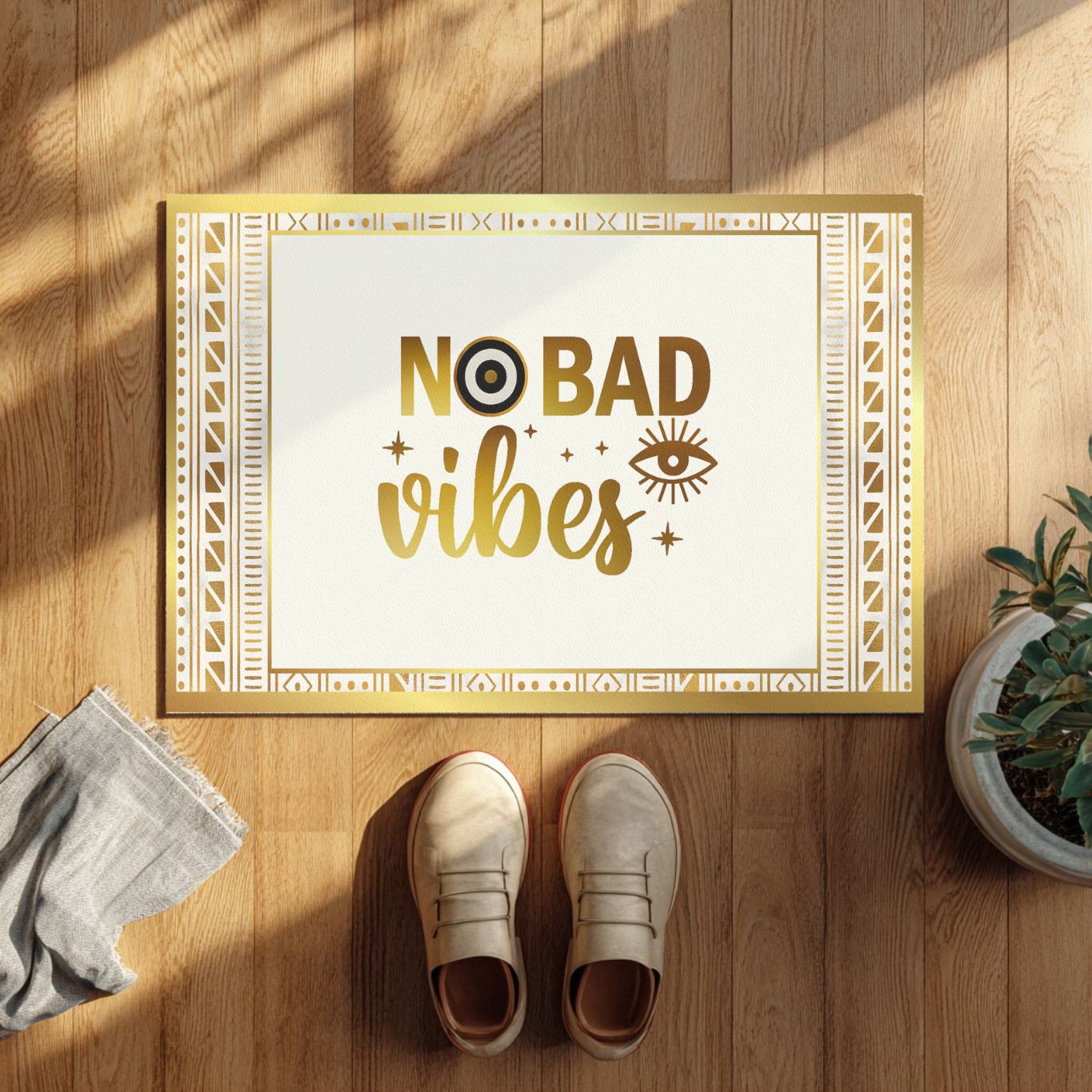 African mudcloth doormat with geometric patterns