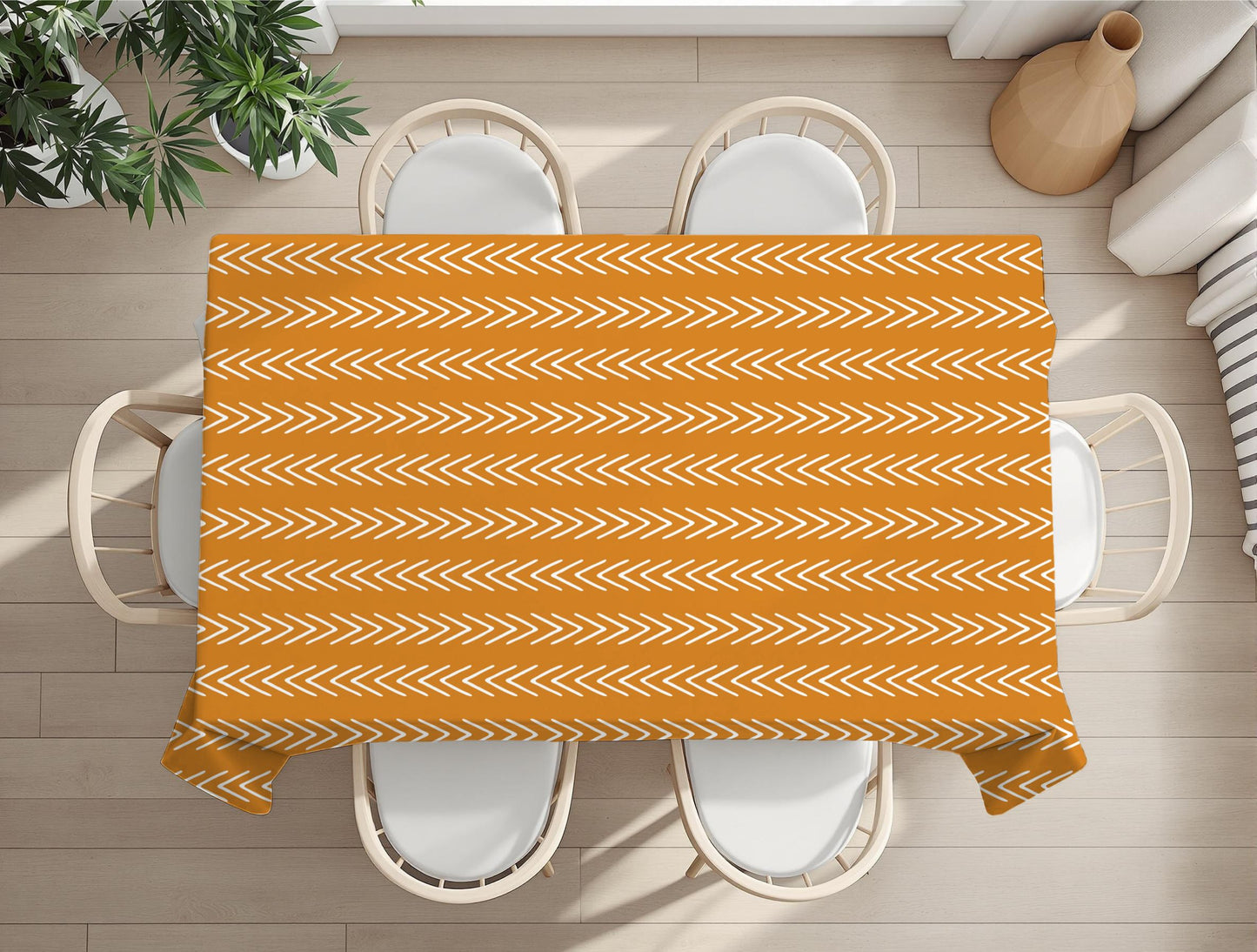 African mudcloth print tablecloth on dining table