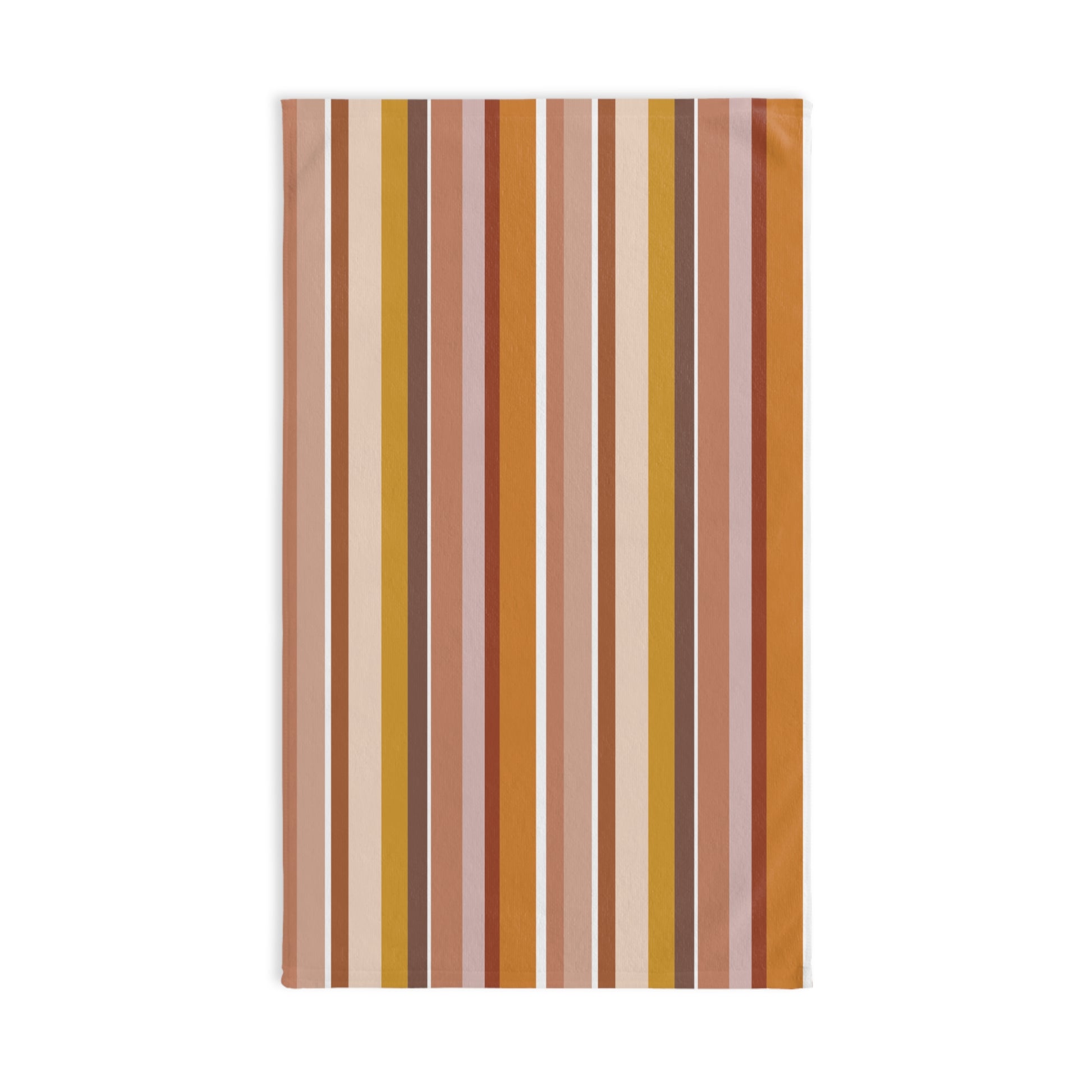 Patterned Towel with multicolored vertical stripes on a white background