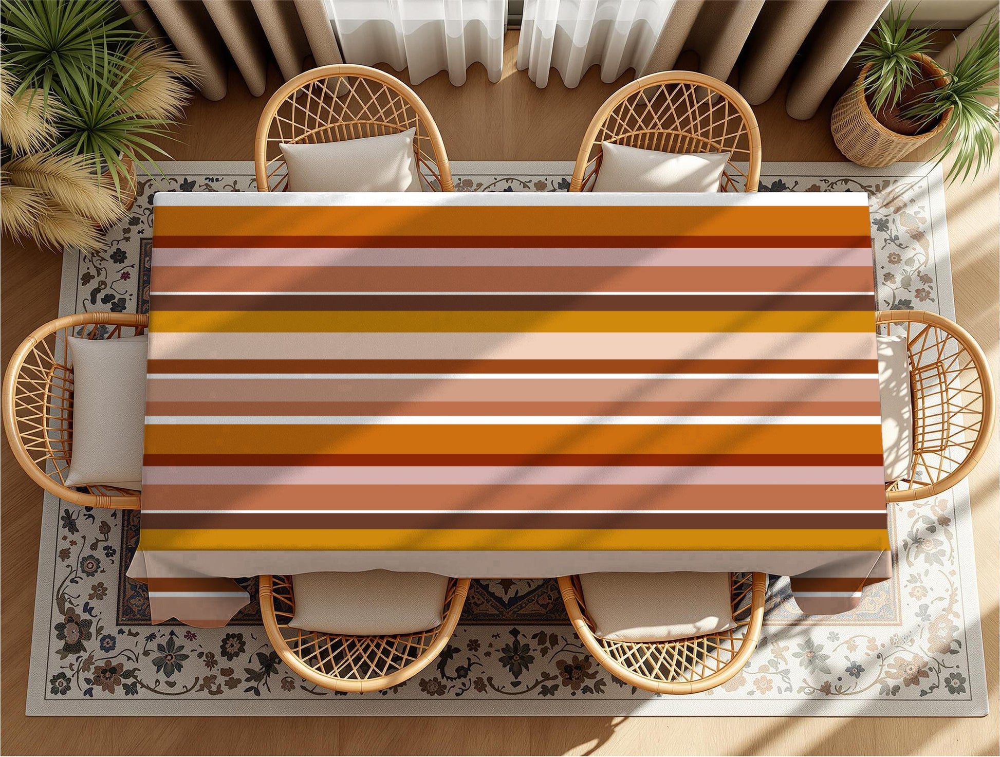 Earth tone African table cover with geometric patterns