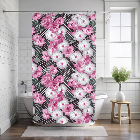 Pink Floral Shower Curtain-Sanktuari Decor