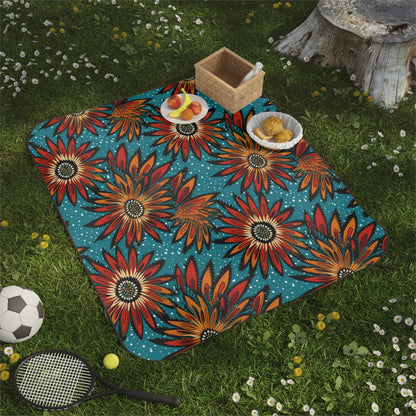 Red Sunflower Ankara Picnic Blanket-Sanktuari Decor
