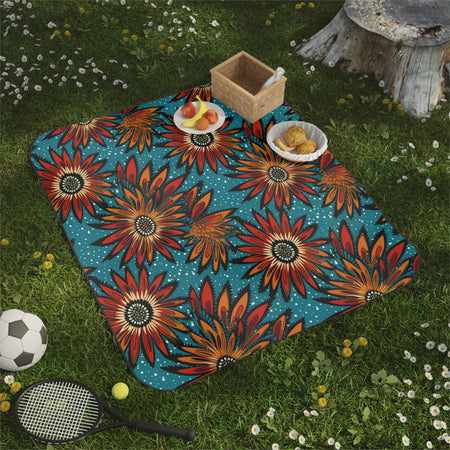 Red Sunflower Ankara Picnic Blanket-Sanktuari Decor