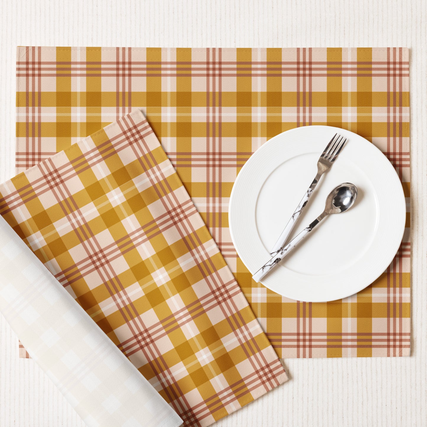 Boho mudcloth placemat set with neutral tribal print for modern kitchens.