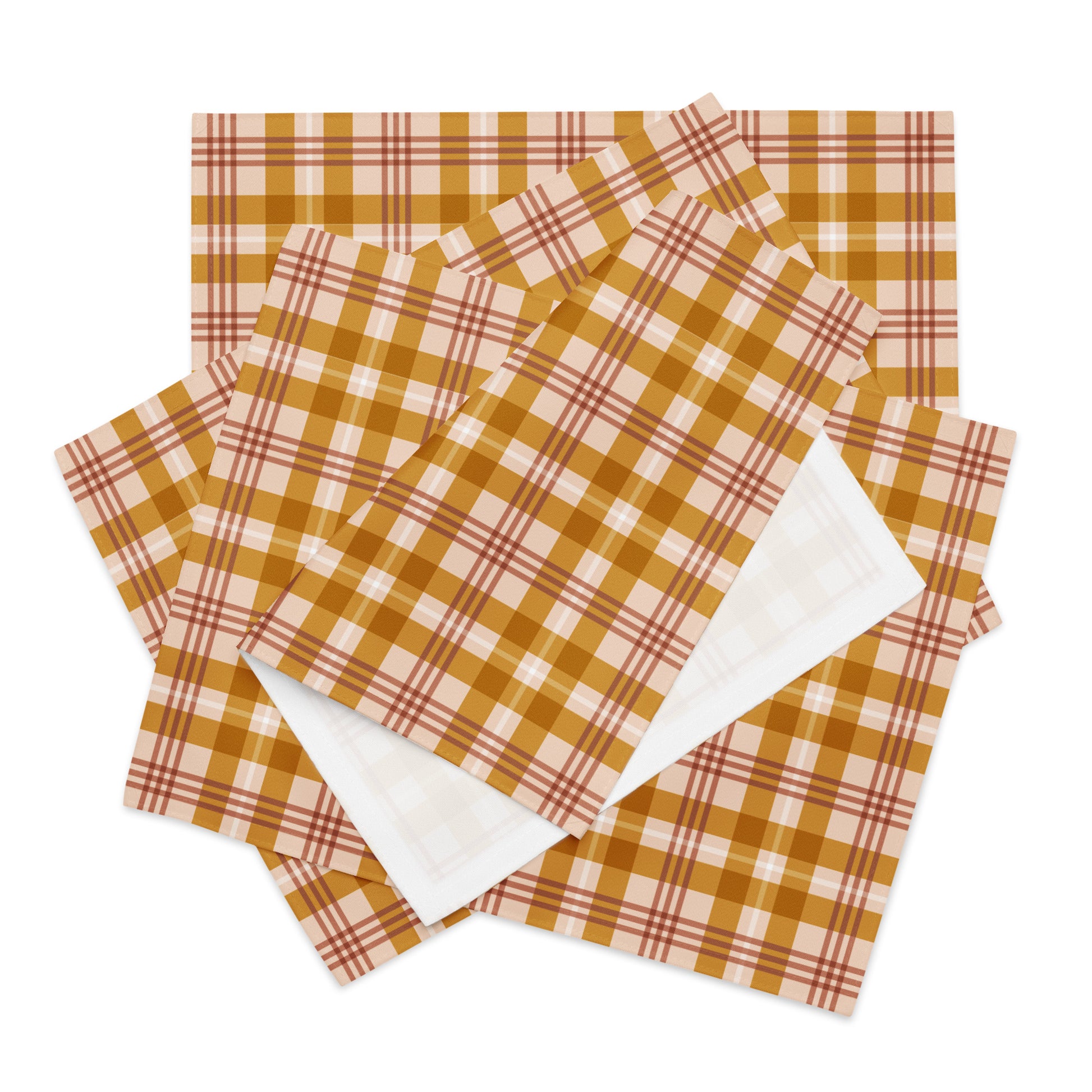 Set of plaid placemats with a white background