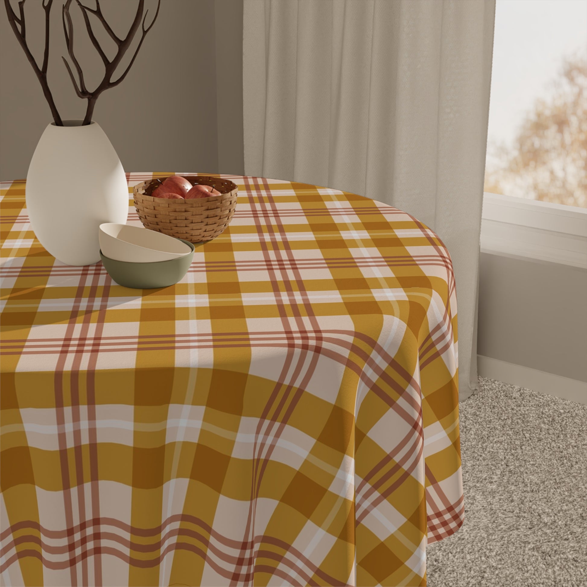 Earth tone African table cover with geometric patterns