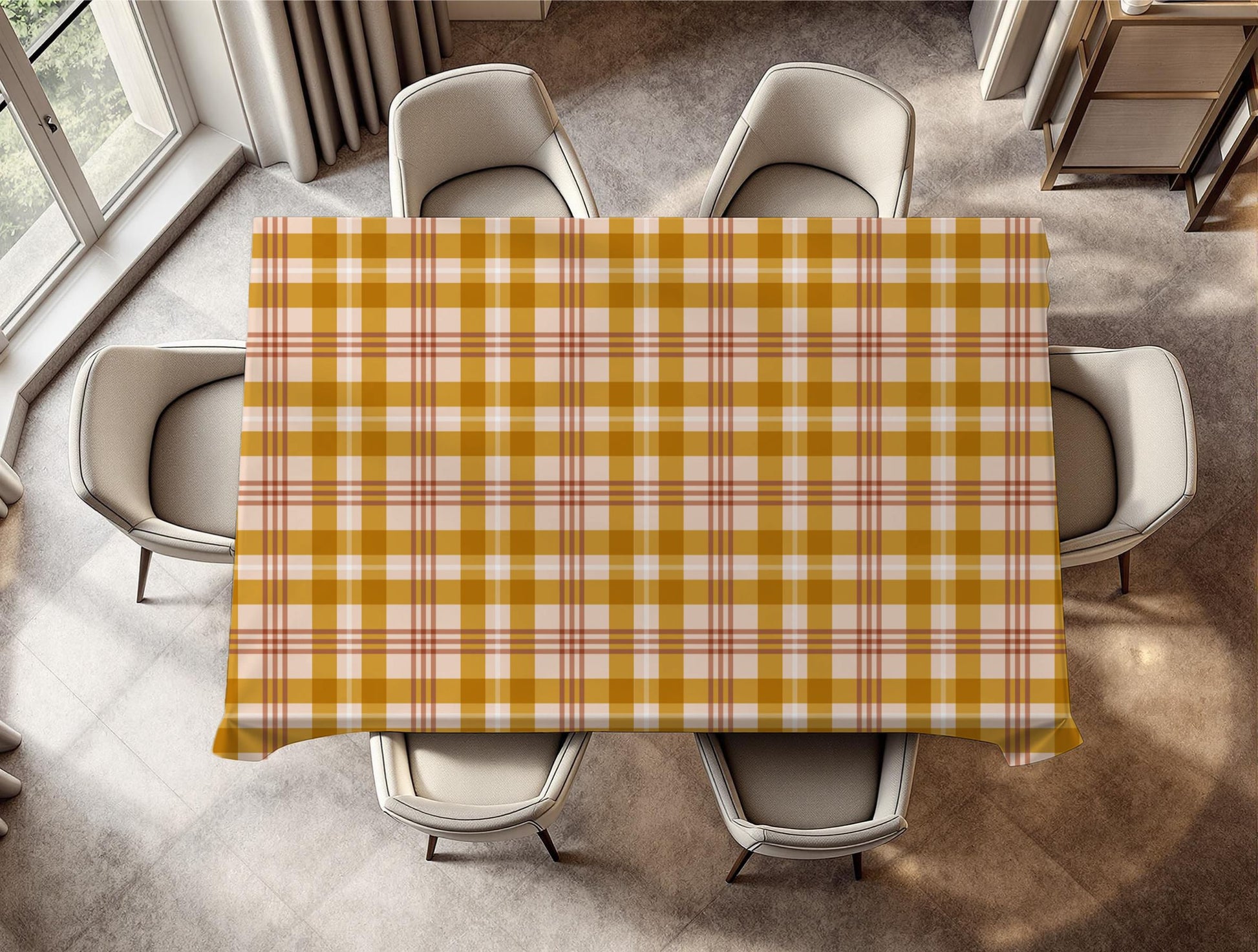 Earth tone African table cover with geometric patterns