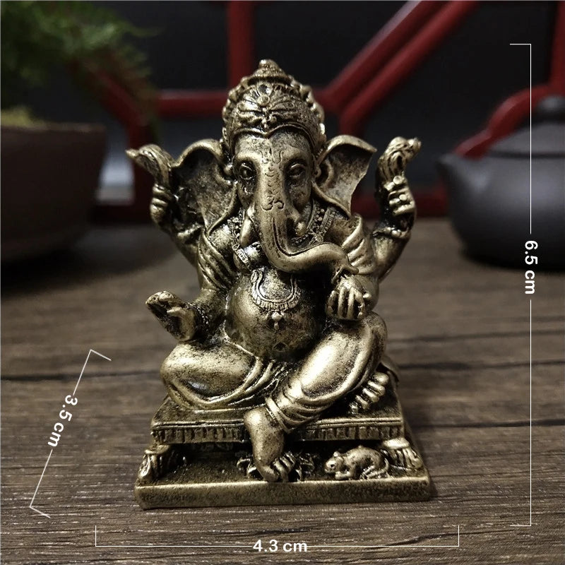 Mini Golden Ganesh Elephant God Sculpture Figurines Ornaments