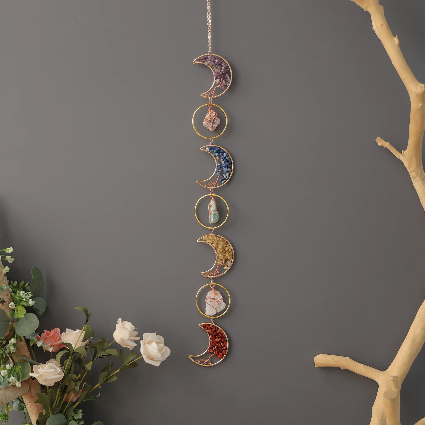 7 Rings Chakra Stone Mini Tree of Life Wall Hanging Decor