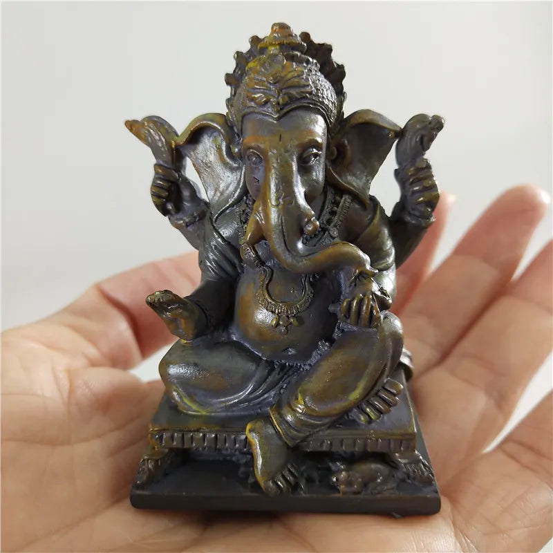 Mini Golden Ganesh Elephant God Sculpture Figurines Ornaments