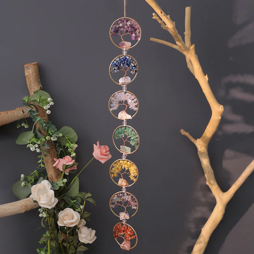 7 Rings Chakra Stone Mini Tree of Life Wall Hanging Decor