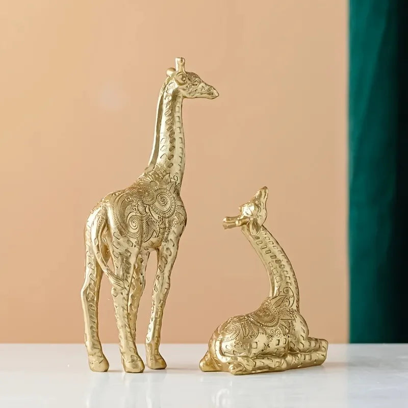 2pcs/set Giraffe Ornament, Golden Statue Art