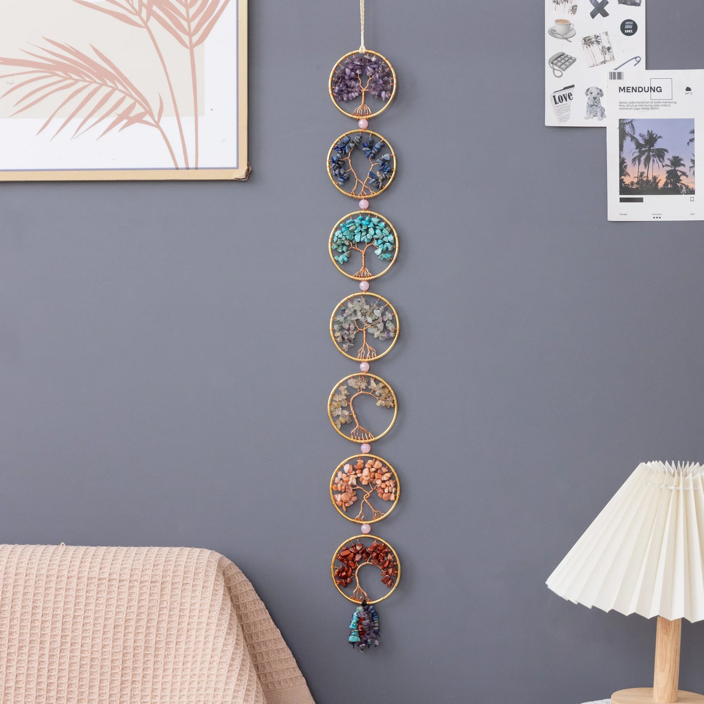 7 Rings Chakra Stone Mini Tree of Life Wall Hanging Decor