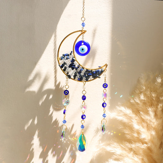 Mini Moon Crystal Suncatcher, Evil Eye Wall Hanging Decor