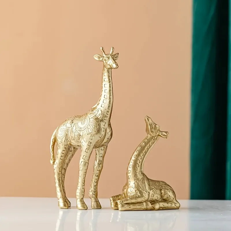 2pcs/set Giraffe Ornament, Golden Statue Art