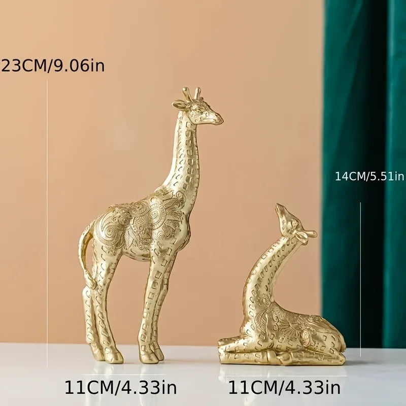 2pcs/set Giraffe Ornament, Golden Statue Art